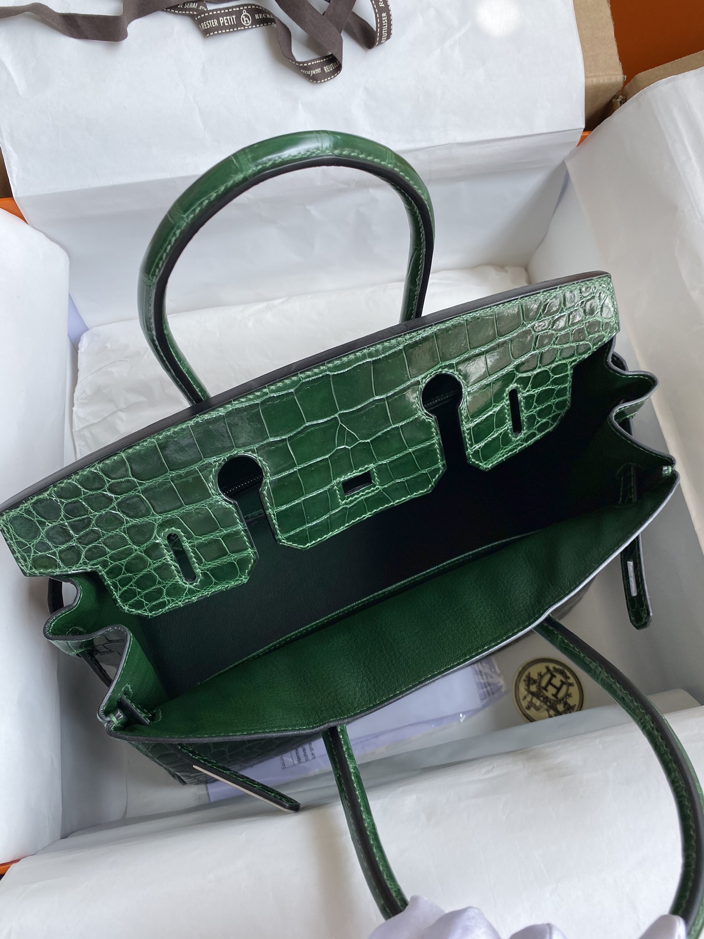 Hermes Birkin 30CM Handmade Bag In Green Crocodile Niloticus Shiny Skin